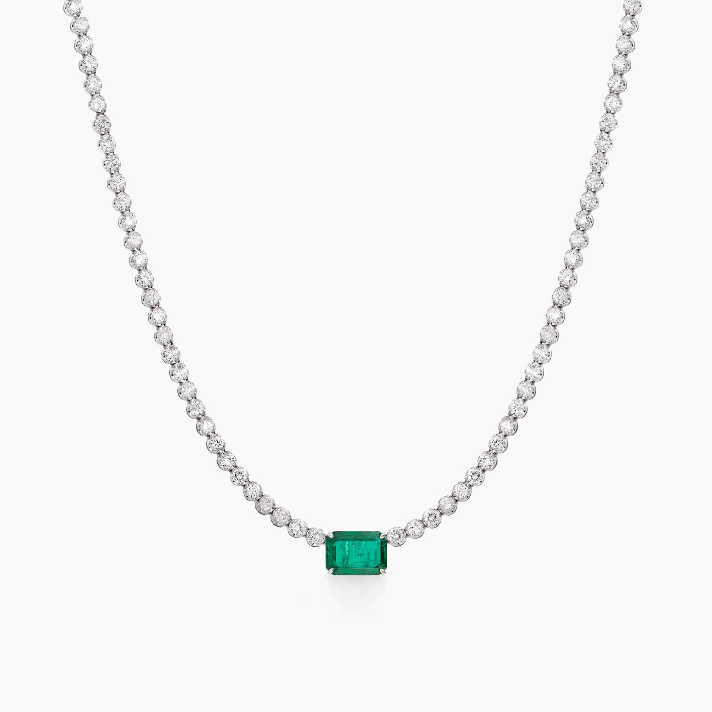 4ct emerald diamond tennis necklact in 18k white gold