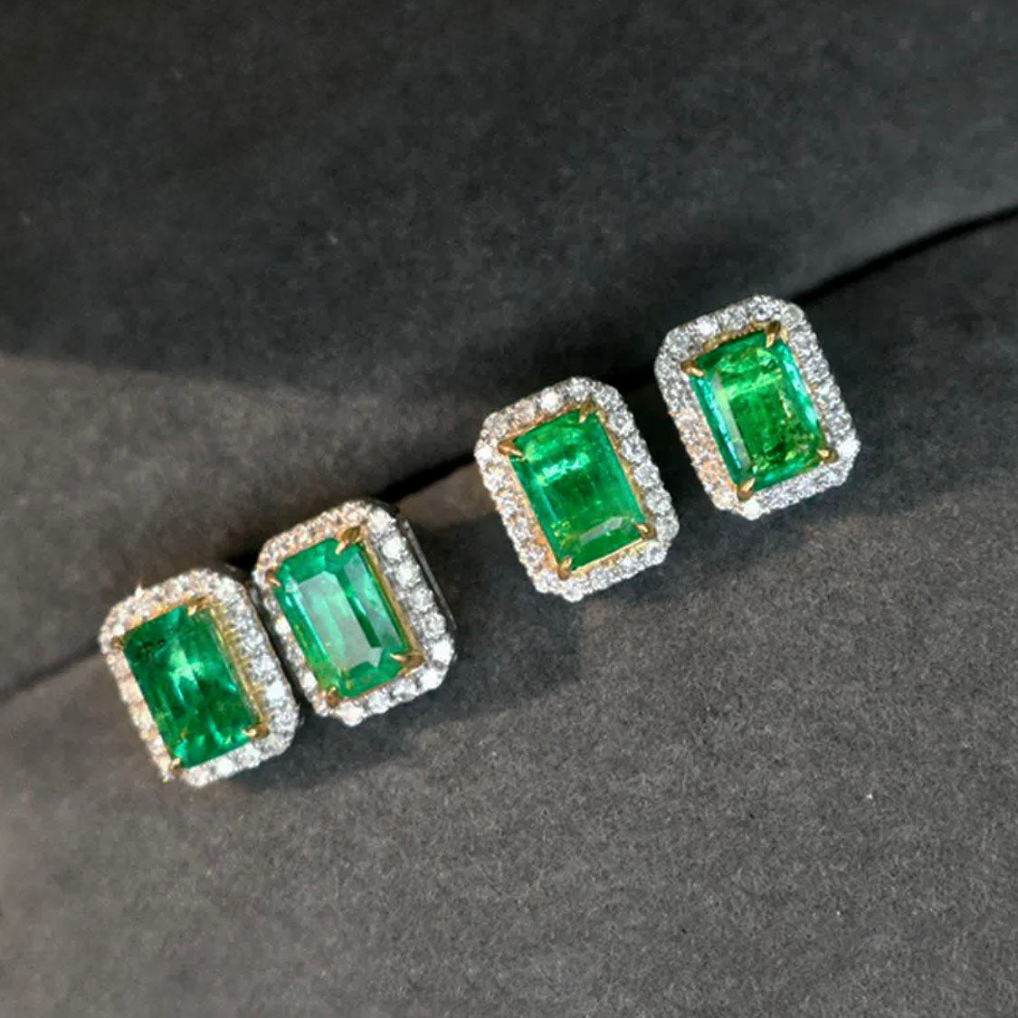 emerald earrings diamond halo in 18k white gold