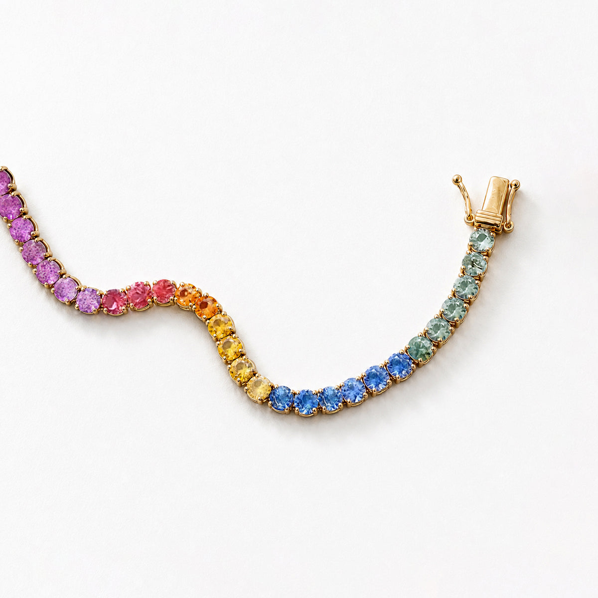 one of a kind 7.8ct rainbow sapphire tennis bracelet in 18k gold