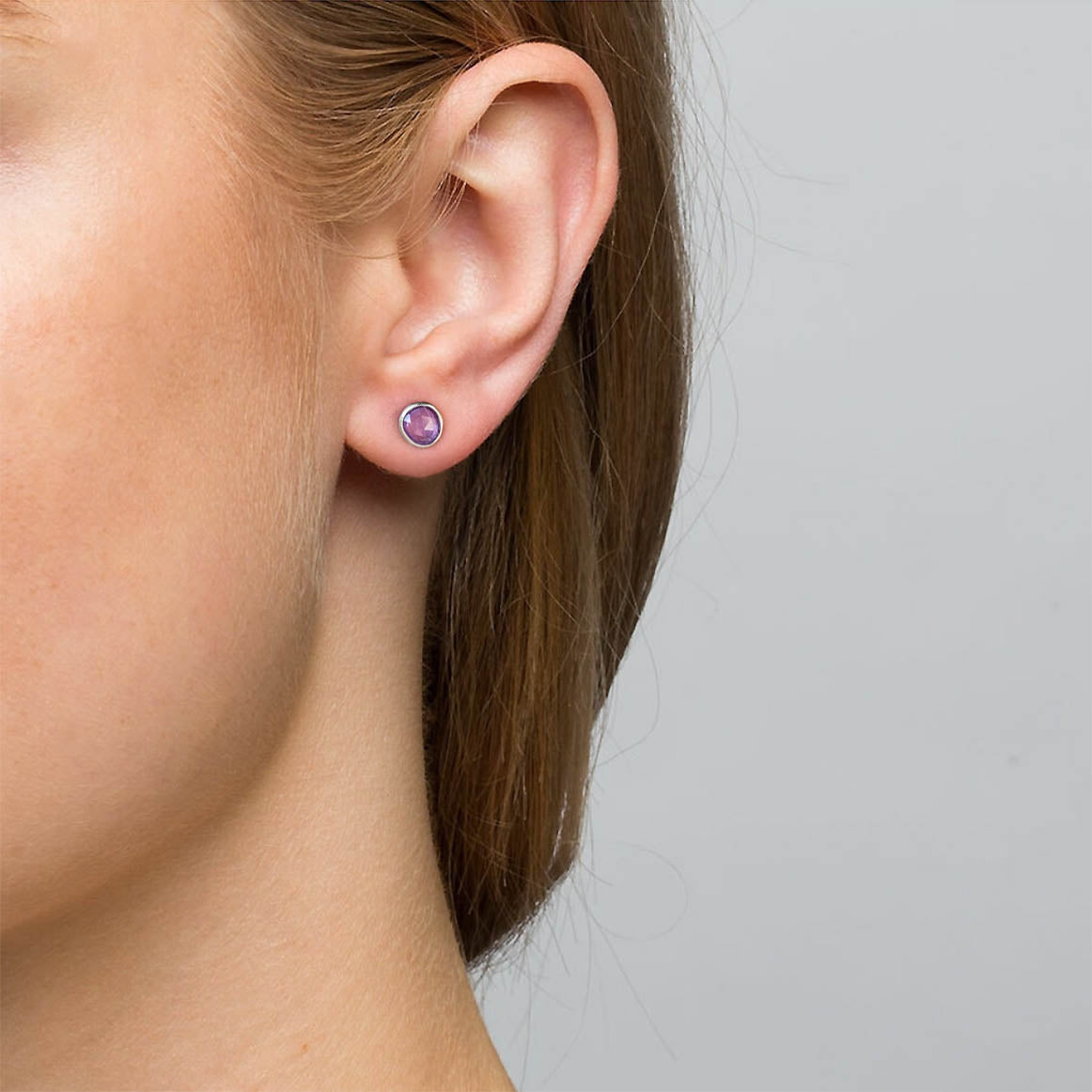 love more purple sapphire earrings 18k white gold on ear