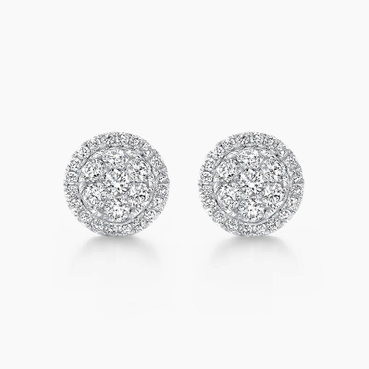 round diamond cluster earrings 18k white gold