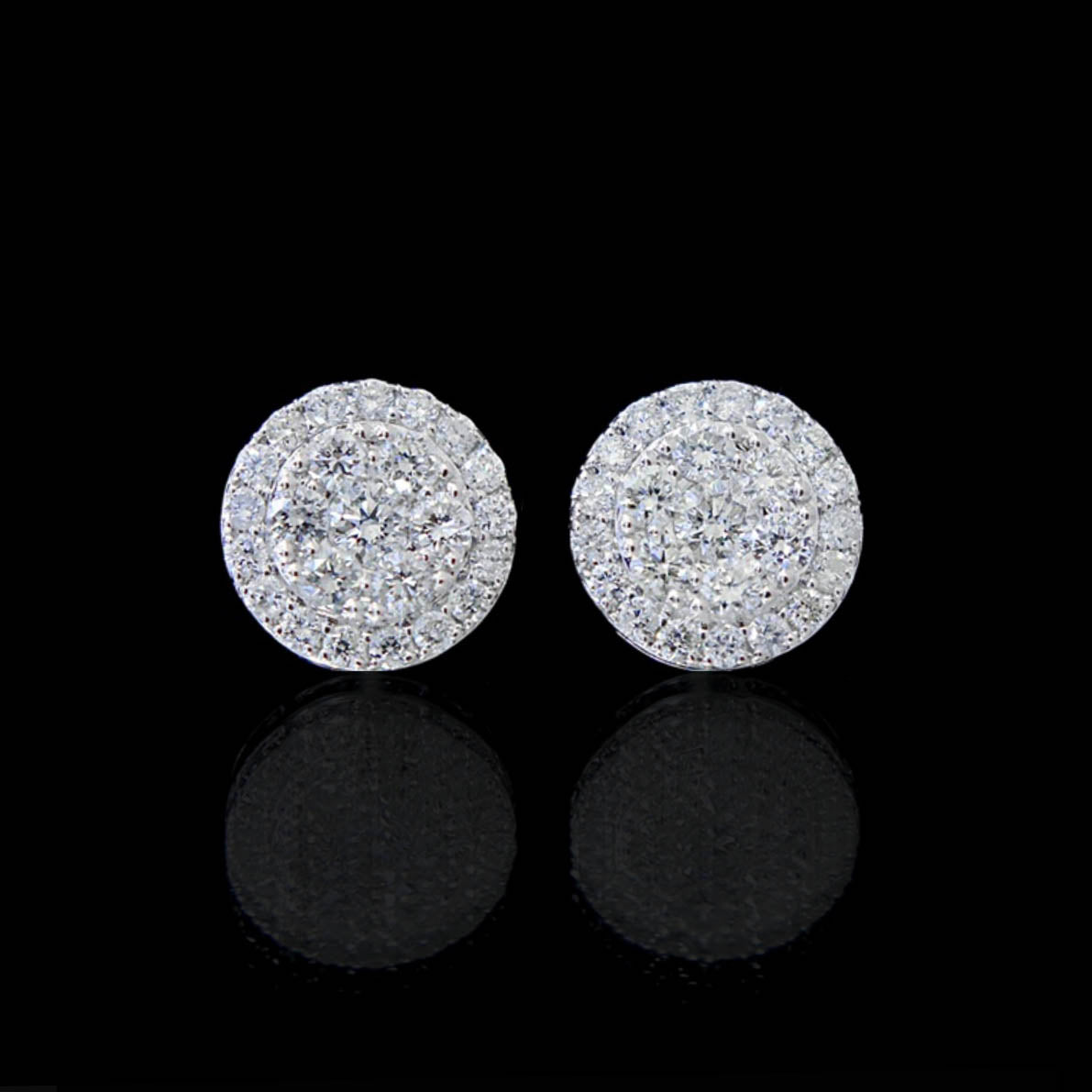 round diamond cluster earrings 18k white gold