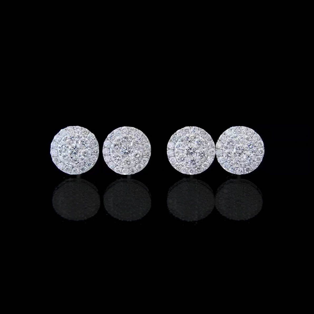 2 pairs round diamond cluster earrings 18k white gold