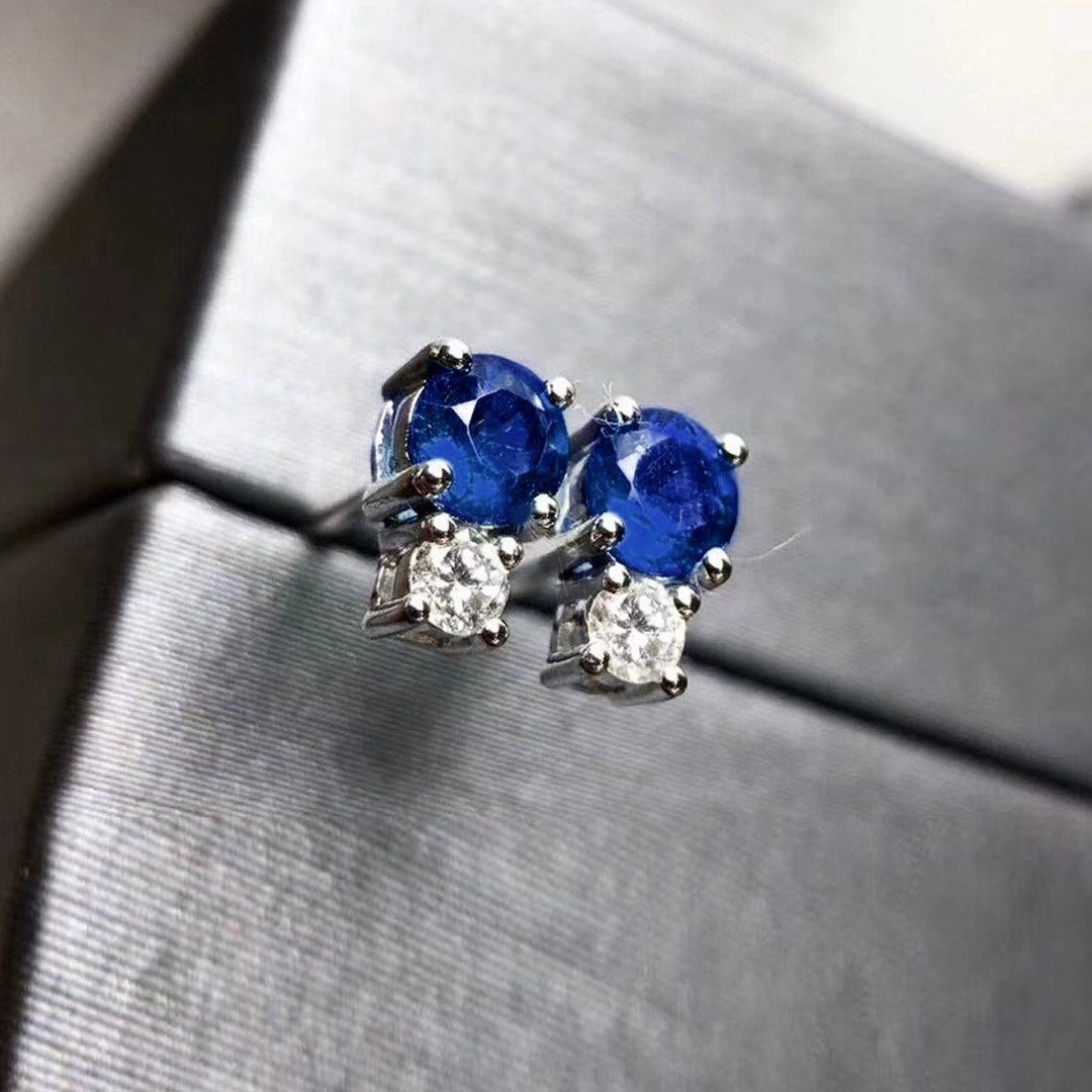 single tulip round sapphire diamond earrings 18k white gold