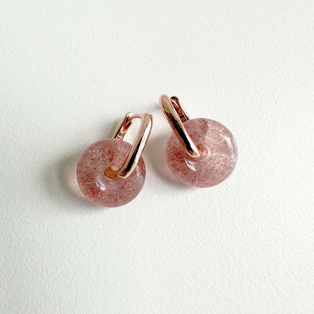 jullie strawberry quart oval earrings in pink gold plated sterling silver