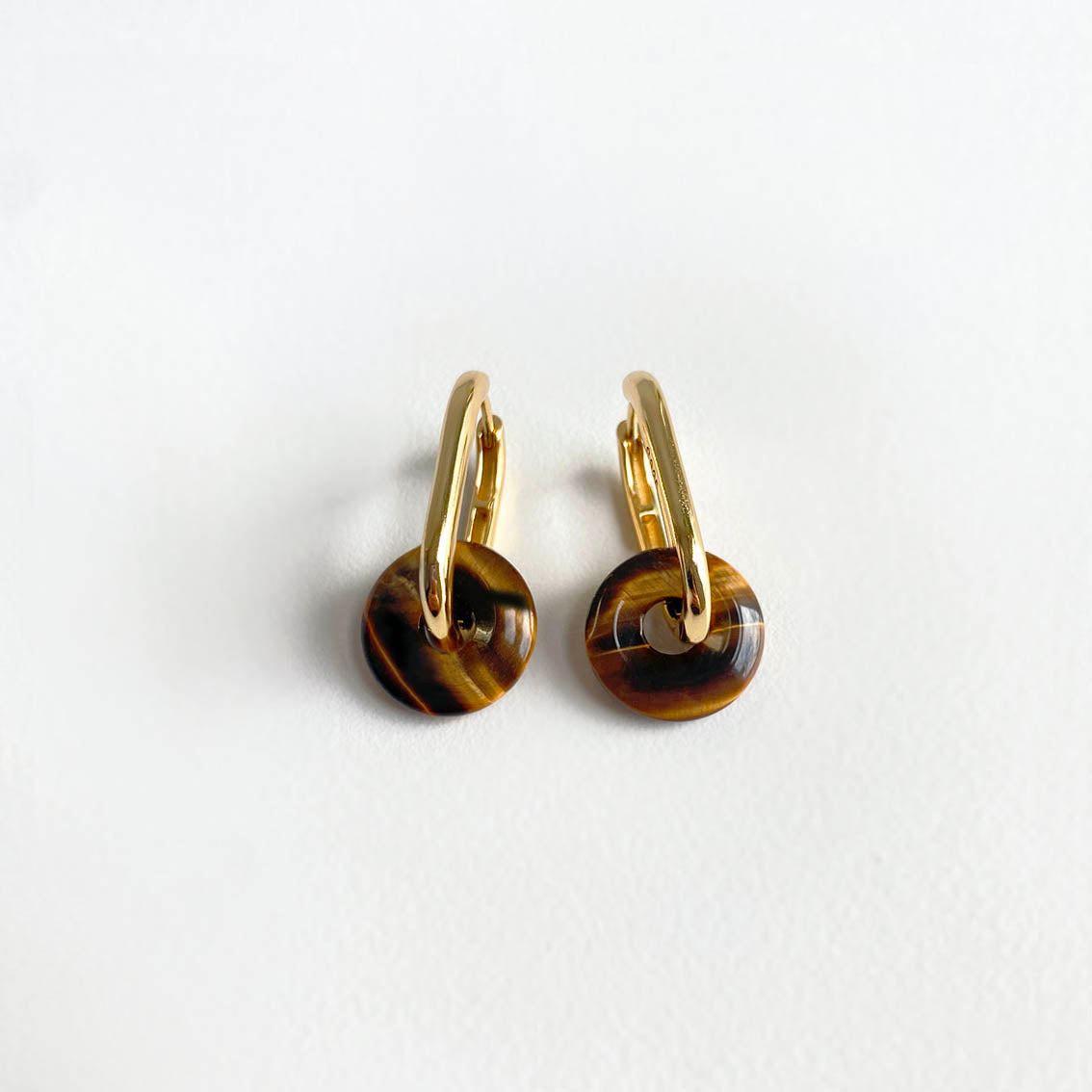 tiger eye big small oval earrings 18k gold plated sterling silver