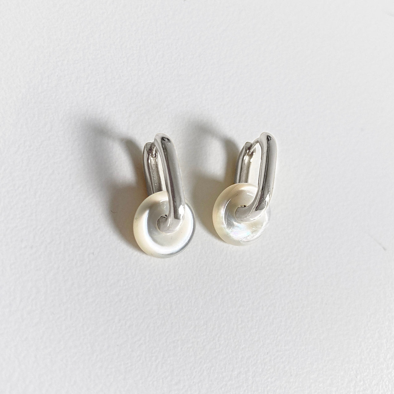 white mop small oval earrings 18k white gold plated sterling silver