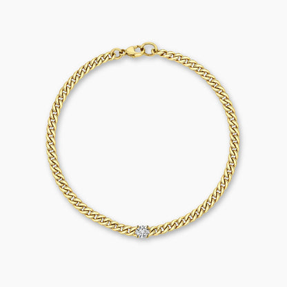 ooak 0.25ctround diamond cuban link bracelet in 18k gold