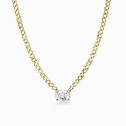 0.20ct oval diamond cuban link necklace in 18k gold