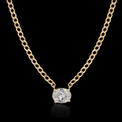 0.20ct oval diamond cuban link necklace in 18k gold