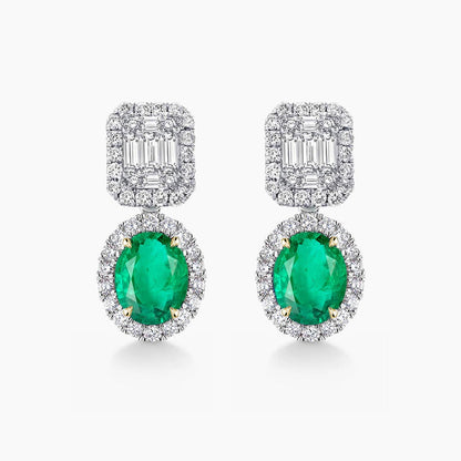 0.9ct oval emerald diamond earring 18k white gold