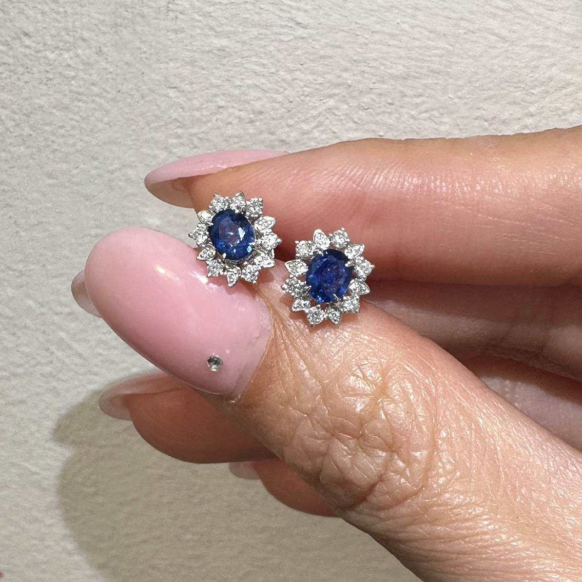 18ct White Gold Sapphire And Diamond Flower Cluster Stud Earrings