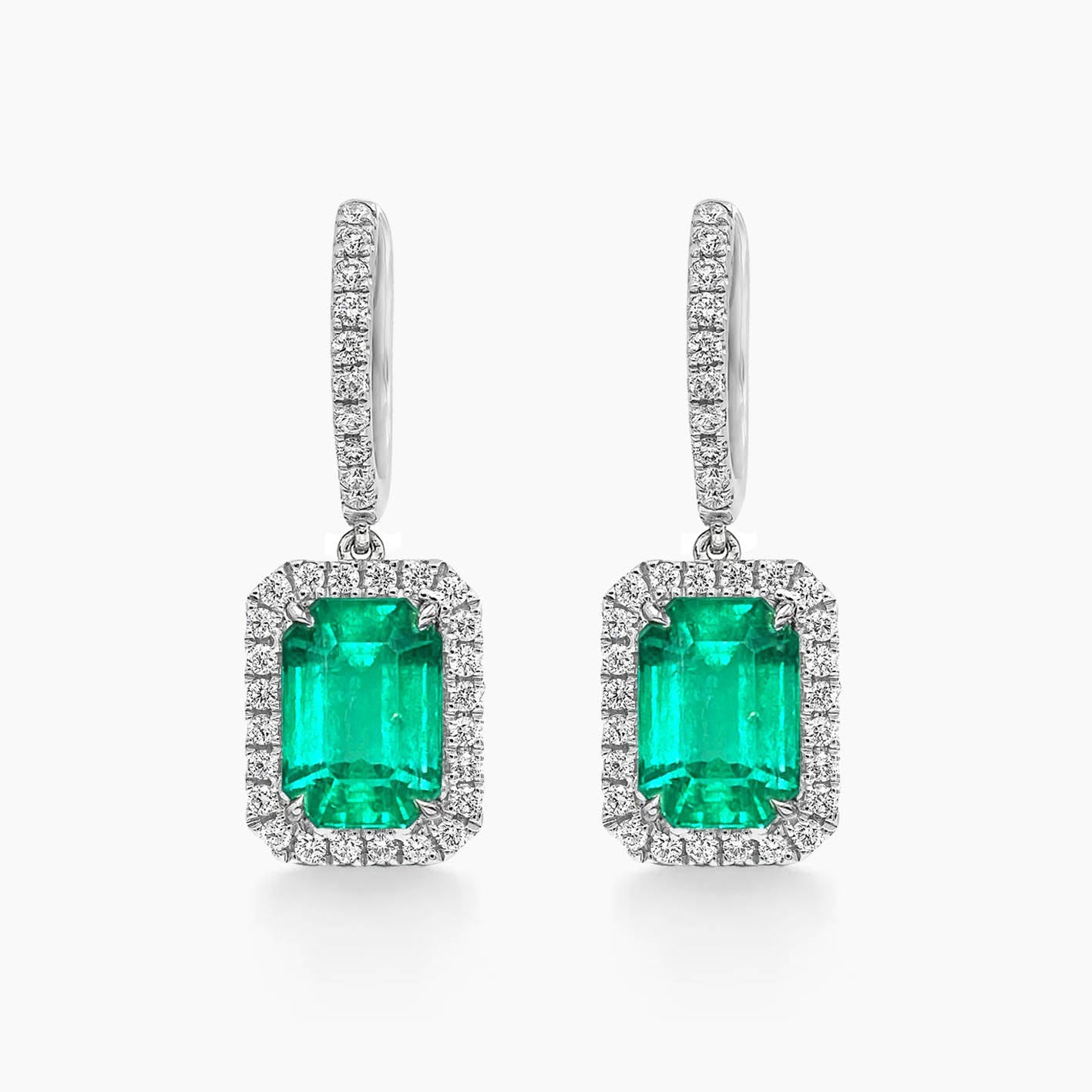 1.28ct emerld drop earrings with diamonds in 18k white gold