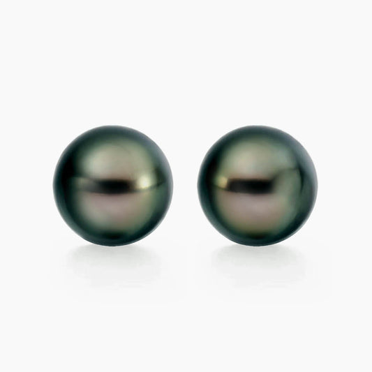 12mm green tahitian pearl earrings in 18k gold