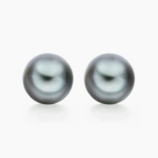 12mm grey tahitian pearl earrings in 18k white gold