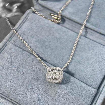 embrace 0.15ct cushion halo diamond necklace in 18k white gold