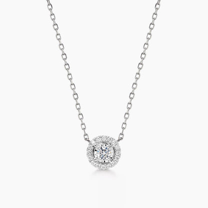 embrace 0.15ct round halo diamond necklace in 18k white gold