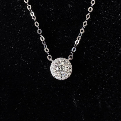 embrace 0.15ct round halo diamond necklace in 18k white gold