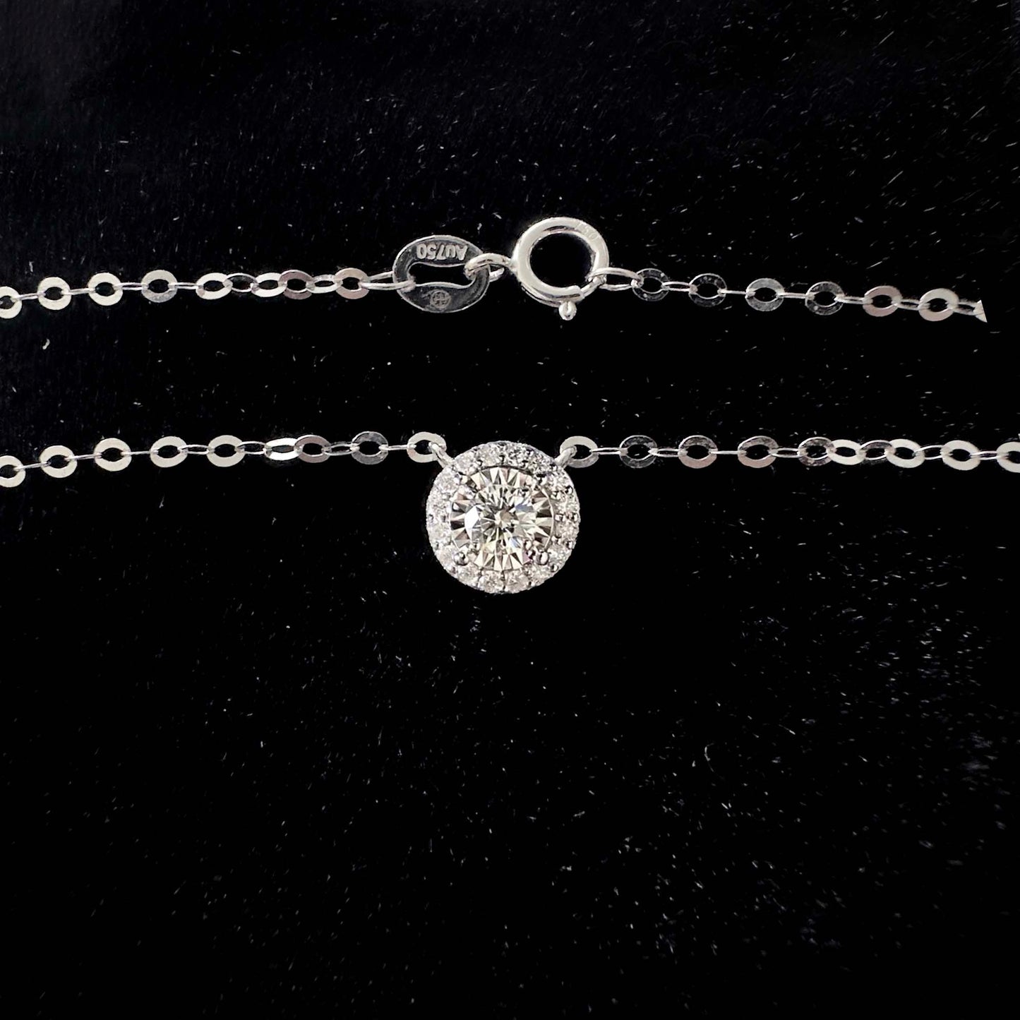 embrace 0.15ct round halo diamond necklace in 18k white gold