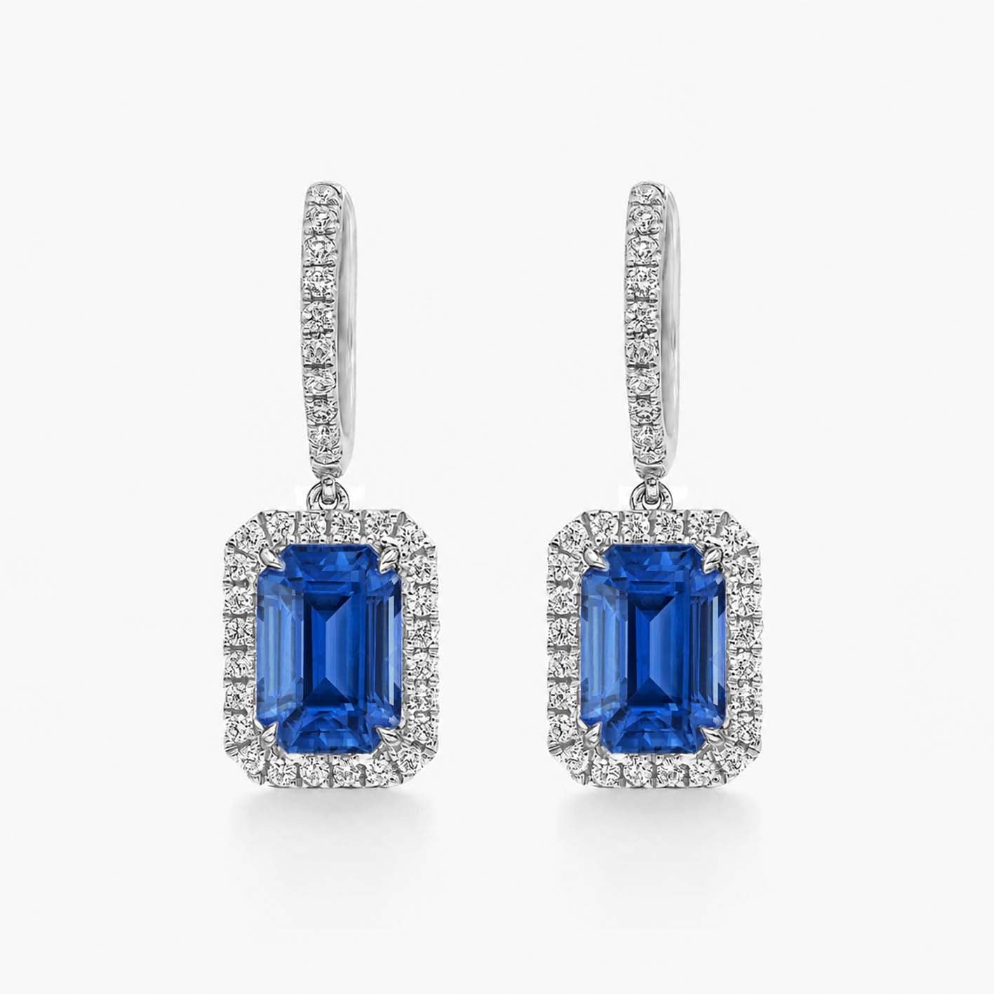 1.7ct sapphire and diamond drop earrings in 18k white gold