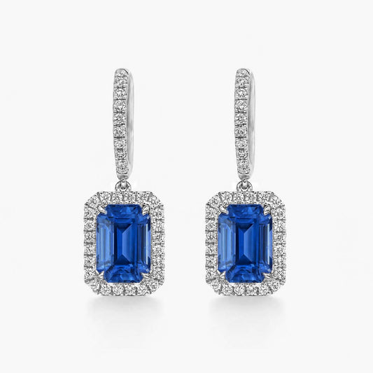 1.7ct sapphire and diamond drop earrings in 18k white gold
