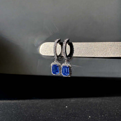 1.7ct sapphire and diamond drop earrings in 18k white gold side view
