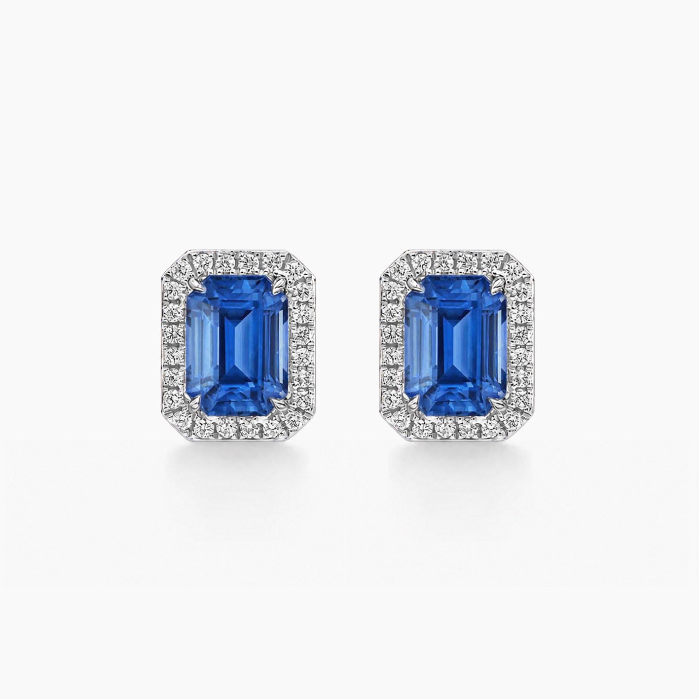 one of a kind sapphire earrings with diamond halo 18k white gold