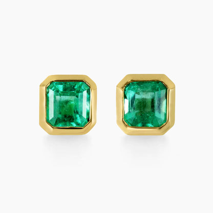 1.01ct bezel set asscher cut emerald earrings in 18k gold