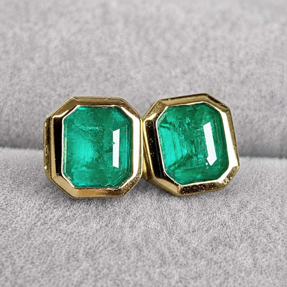 1.01ct bezel set asscher cut emerald earrings in 18k gold zoom in