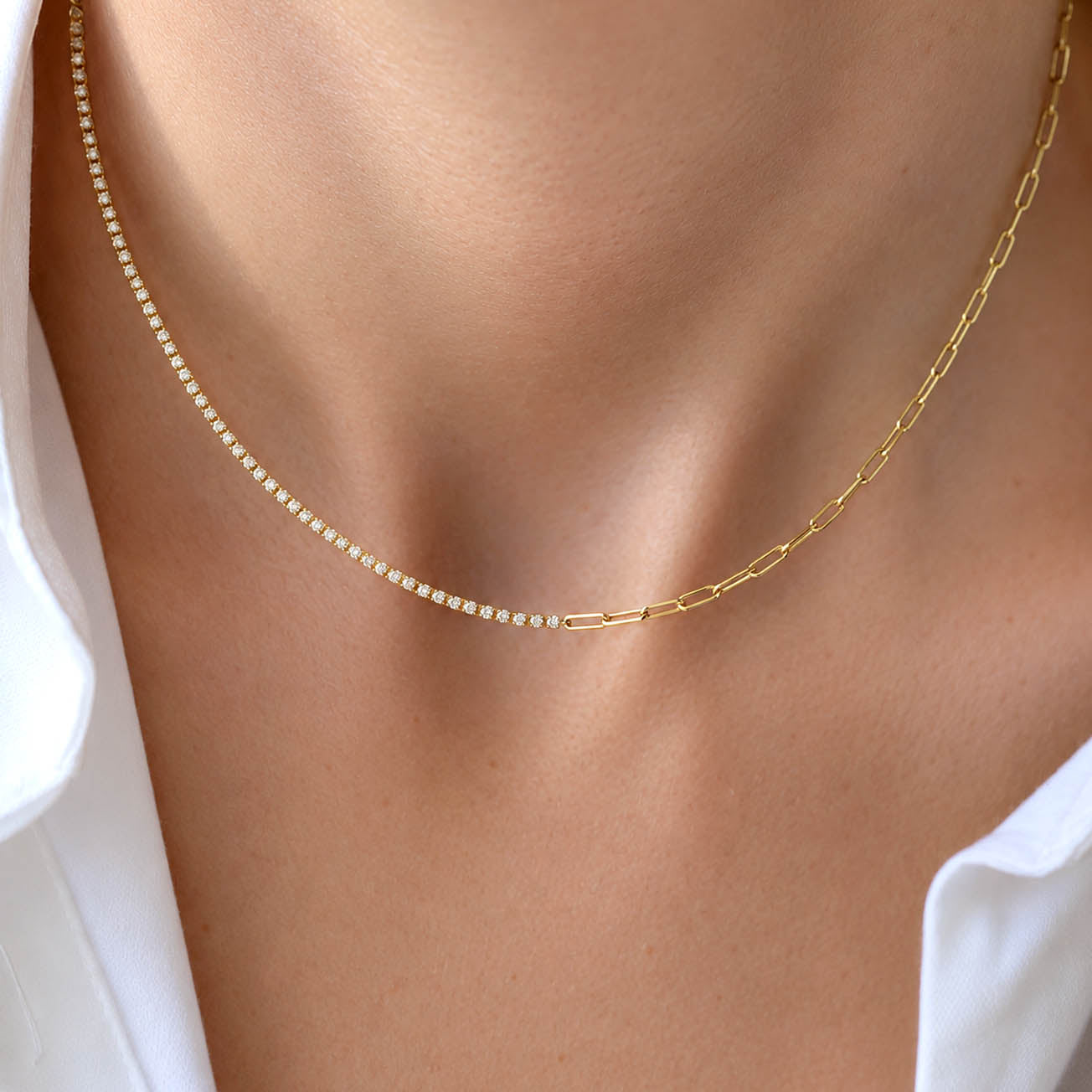 1.0ct half diamond tennis necklace 18k gold