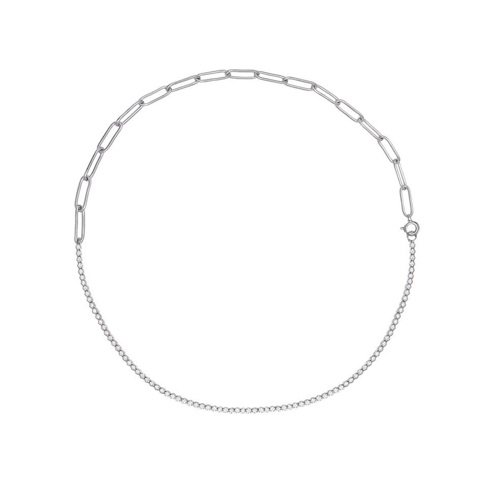 1.0ct half diamond tennis necklace 18k white gold top view