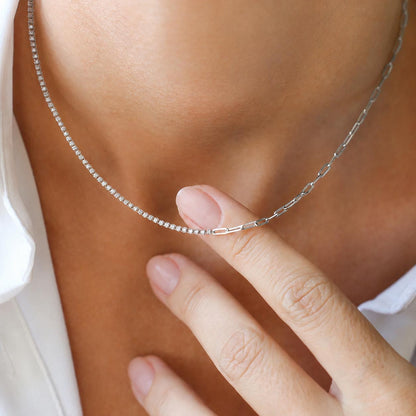 1.0ct half diamond tennis necklace 18k white gold on model