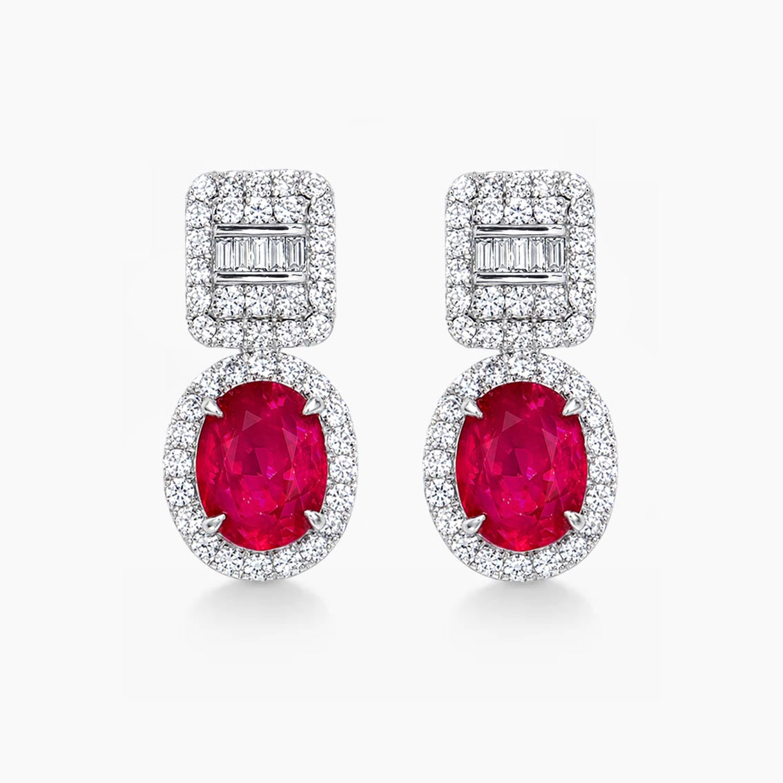 1.0ct ruby earrings with diamonds in 18k white gold