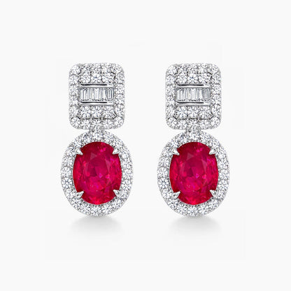 1.0ct ruby earrings with diamonds in 18k white gold