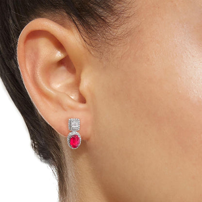 1.0ct ruby earrings with diamonds in 18k white gold on model