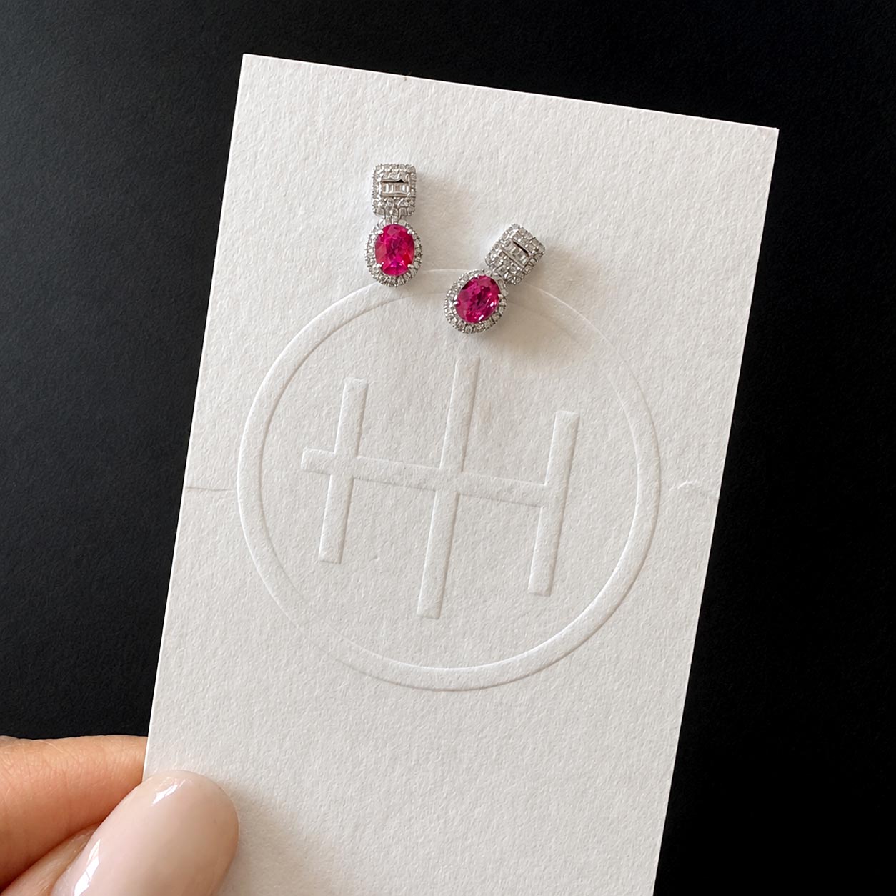 1.0ct ruby earrings with diamonds in 18k white gold zoom out