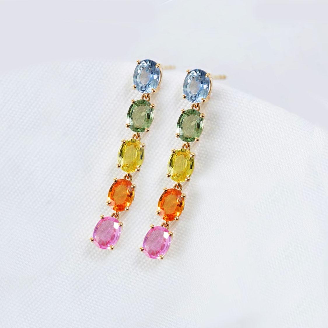 ooak 2.4ct rainbow sapphire earrings in 18k gold