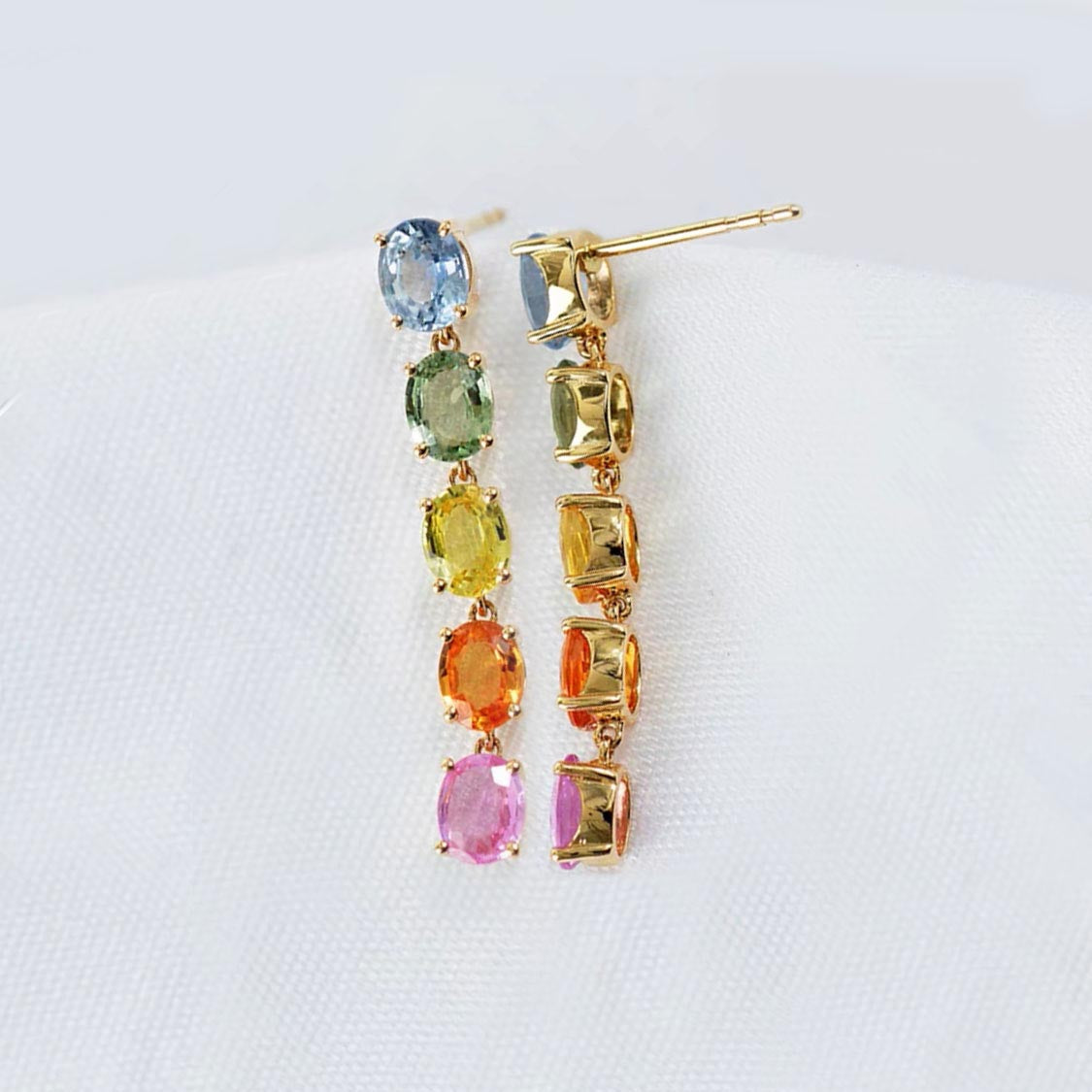 ooak 2.4ct rainbow sapphire earrings in 18k gold