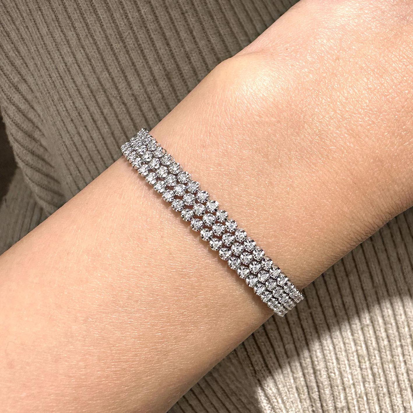 Disco Triple Diamond Tennis Bracelet in 18K White Gold