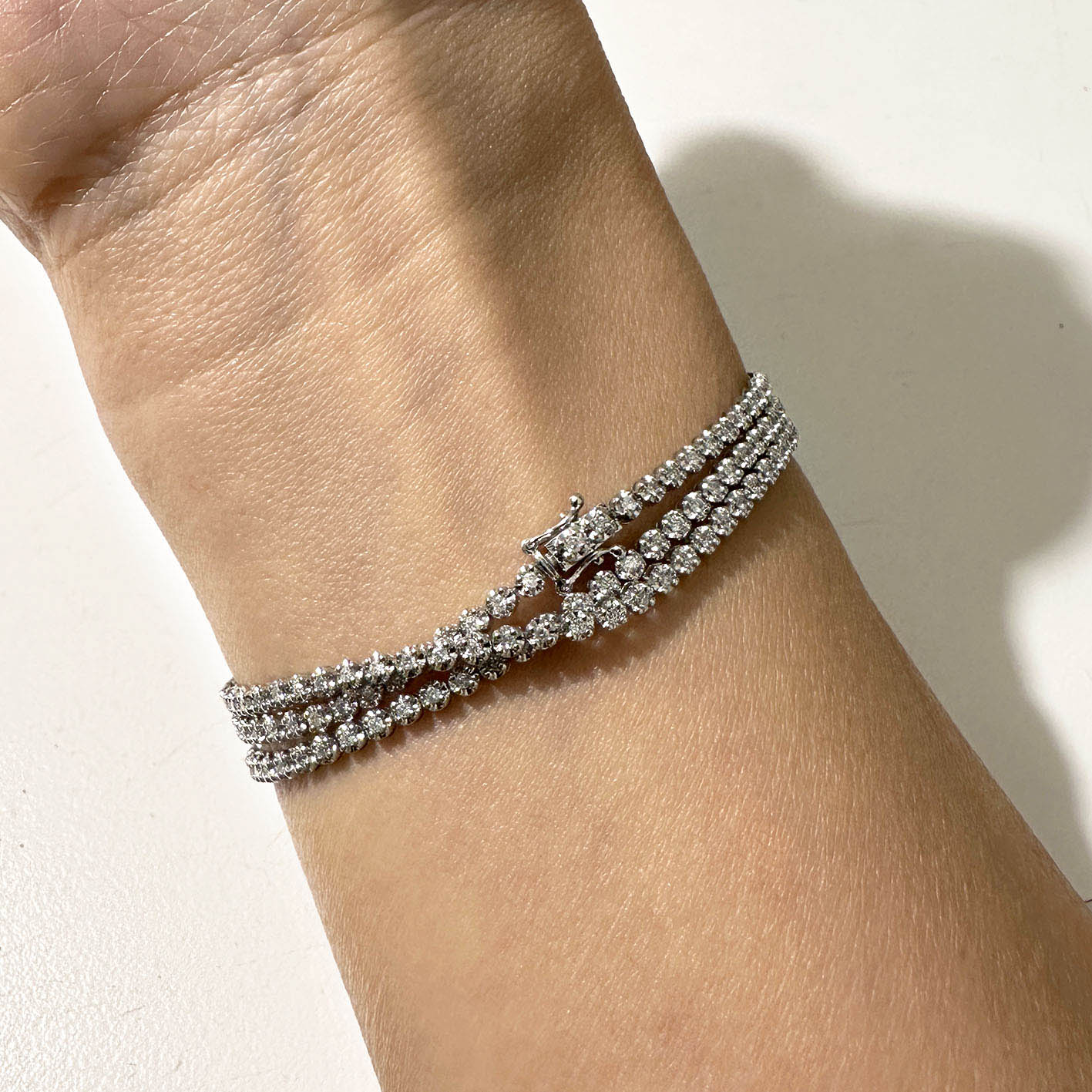 Disco Triple Diamond Tennis Bracelet in 18K White Gold