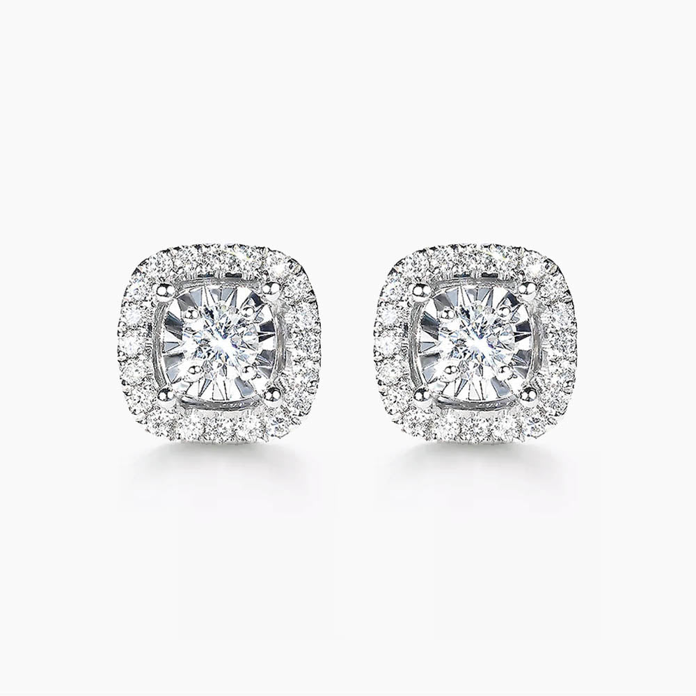 0.3ct cushion diamond halo earrings in 18k white gold