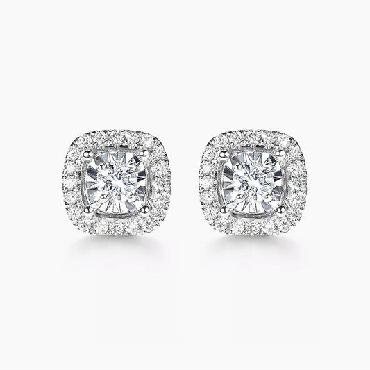 0.3ct cushion diamond halo earrings in 18k white gold