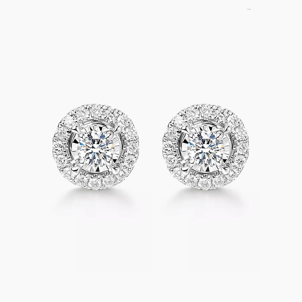 0.3ct round diamond halo earrings in 18k white gold