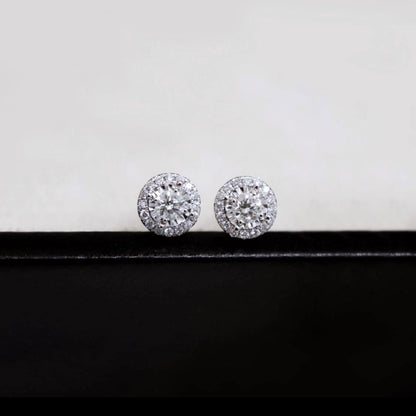 0.3ct round diamond halo earrings in 18k white gold