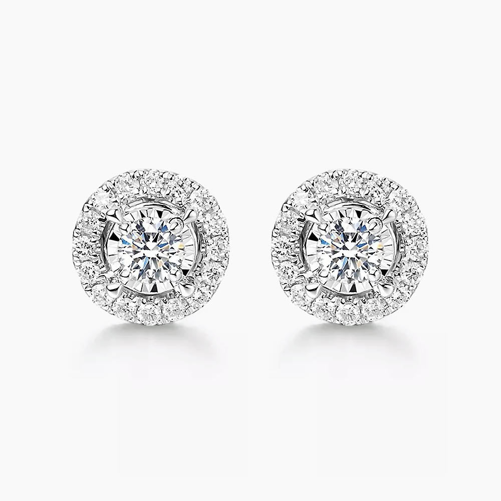 embrace 0.5ct round diamond halo earrings in 18k white gold