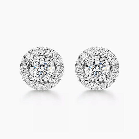 embrace 0.5ct round diamond halo earrings in 18k white gold