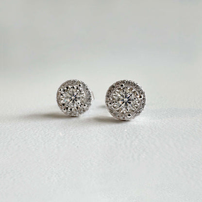embrace 0.5ct round diamond halo earrings in 18k white gold