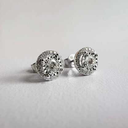 embrace 0.5ct round diamond halo earrings in 18k white gold side view