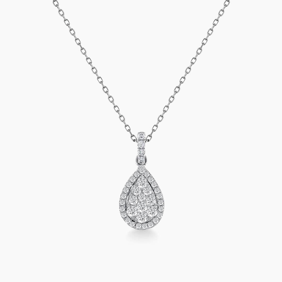 0.52ct pear shape diamond cluster necklace 18k white gold