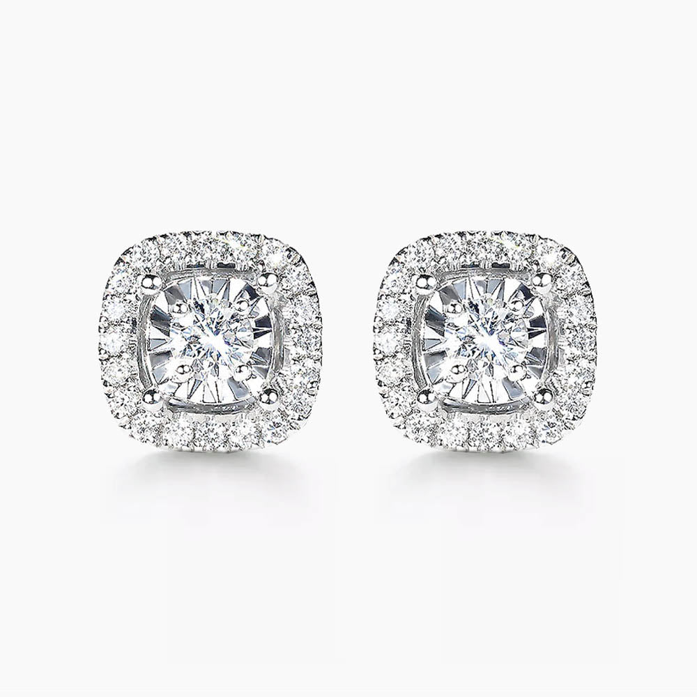 0.54ct cushion diamond halo earriings in 18k white gold